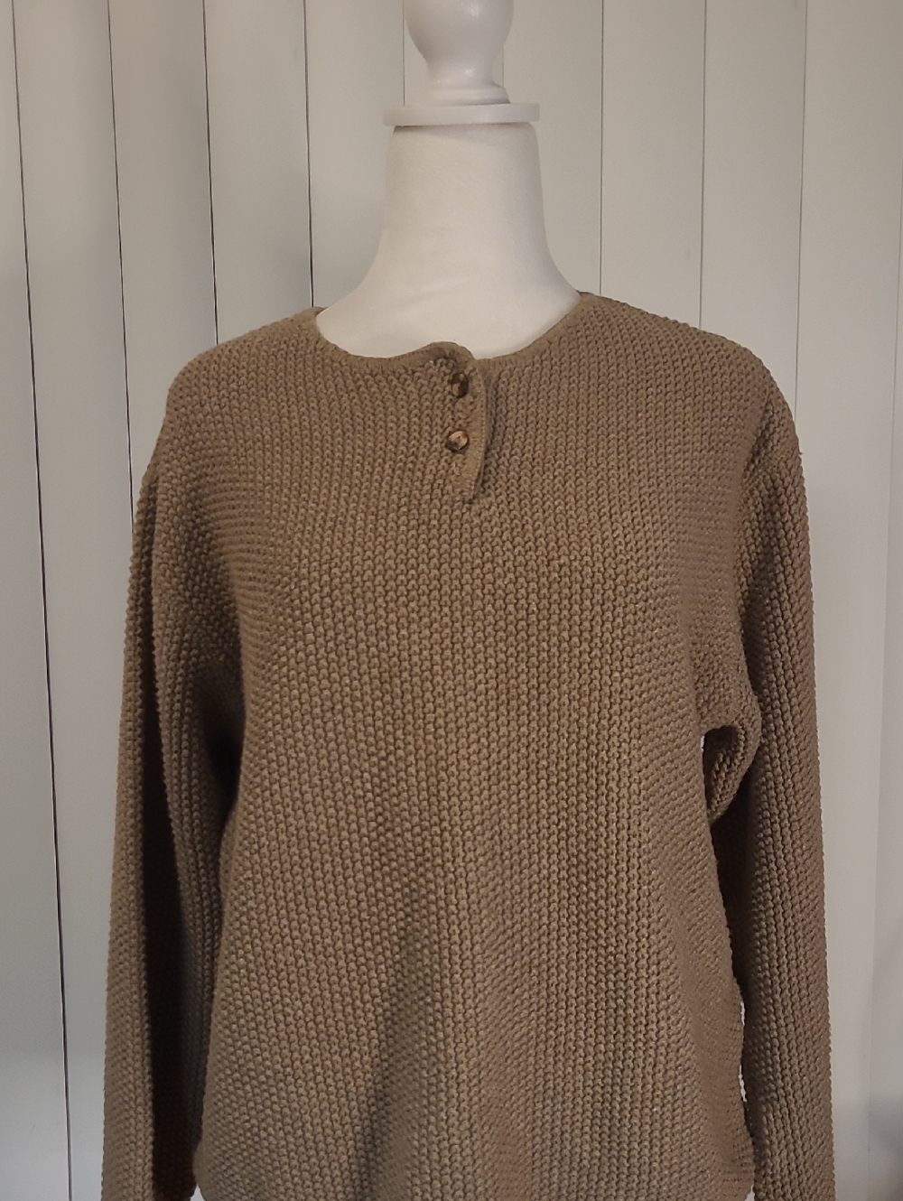 L.L. Bean  Tan Crewneck Henley Sweater